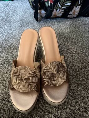 Women’s Metallic Gold Woven Slide Sandals
